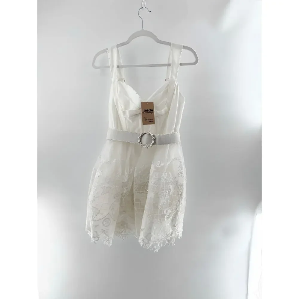 NWOT Zimmermann High Tide Embroidered Belted Corset Mini Dress White Size 1 / S - Picture 3 of 6